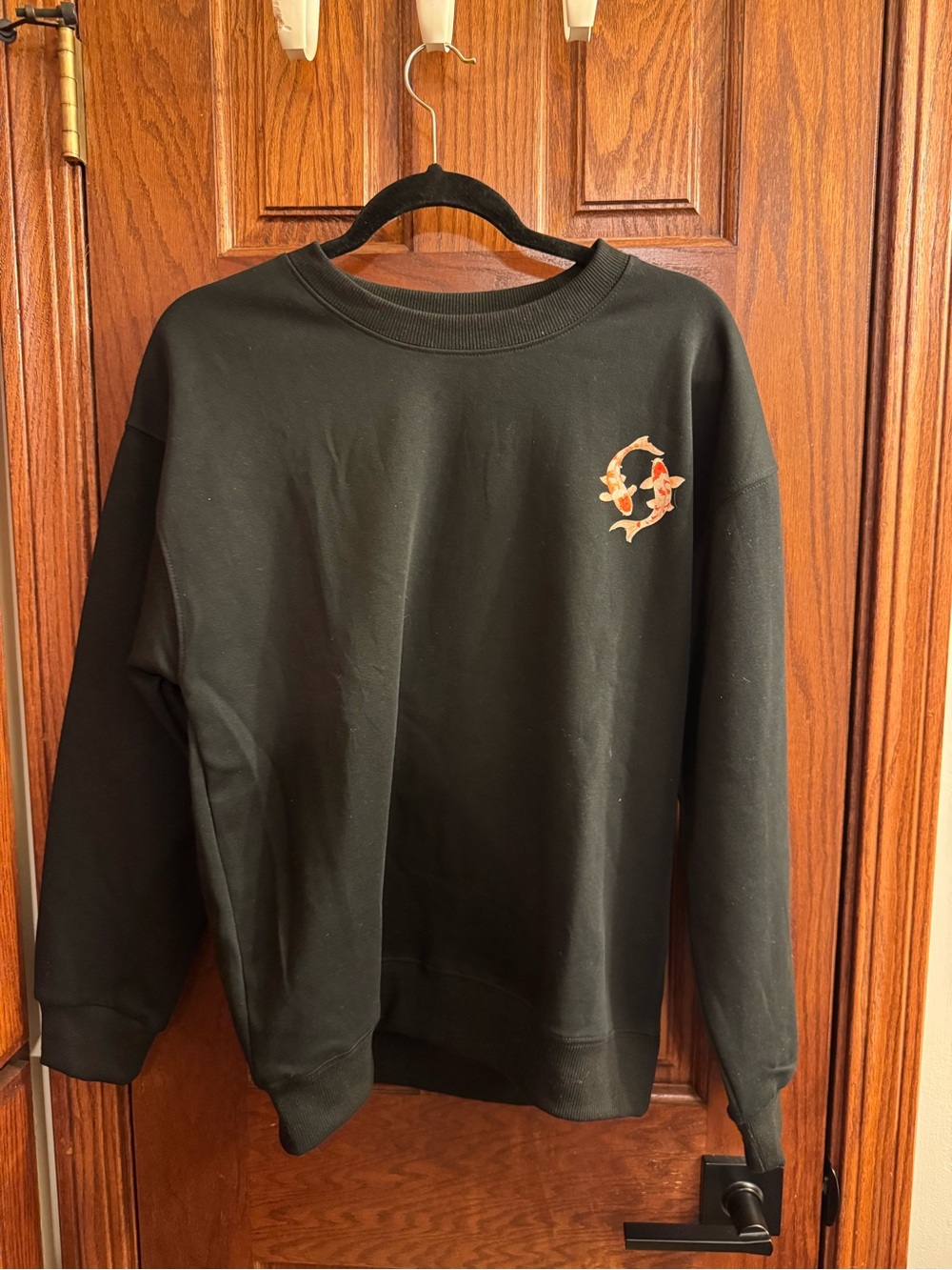 Amazon Black Crewneck Sweatshirt with Orange Koi Graphic